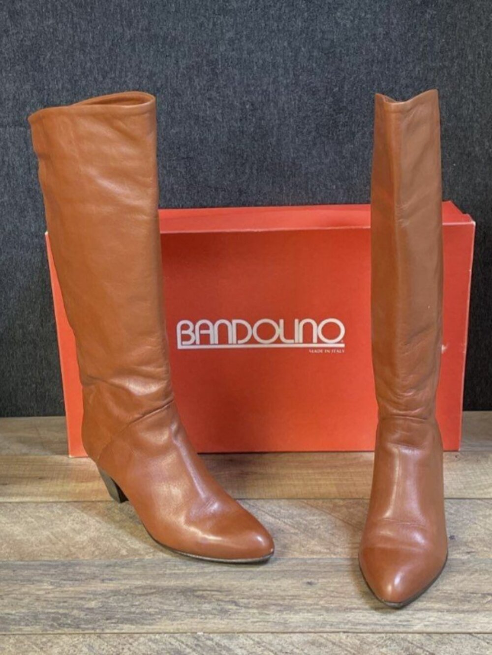 Vintage Women's BANDOLINO Leather Brown Knee High Pointed Toe Boots Sz 8 NWT